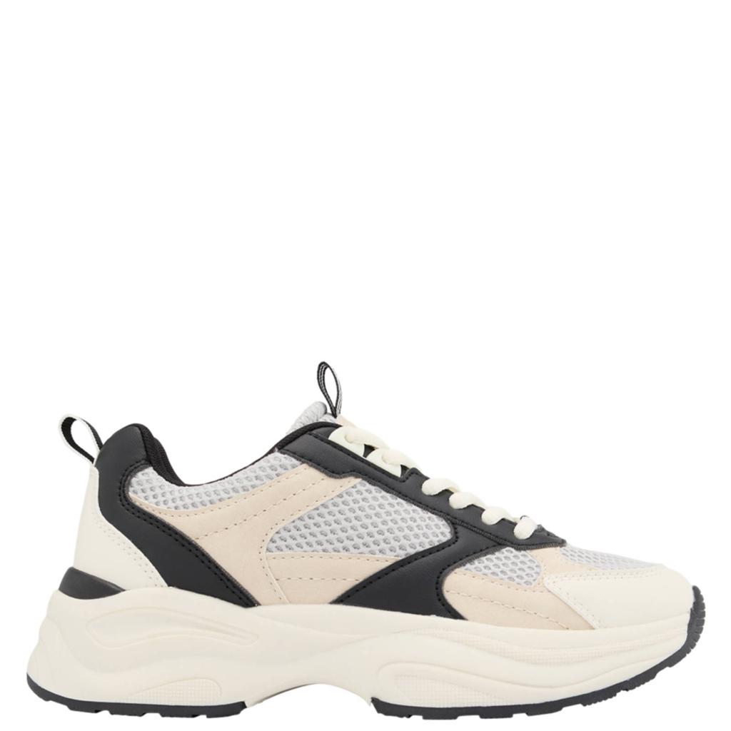 Beige, wit en zwarte dames Graceland chunky sneakers van imitatieleer en textiel met veters