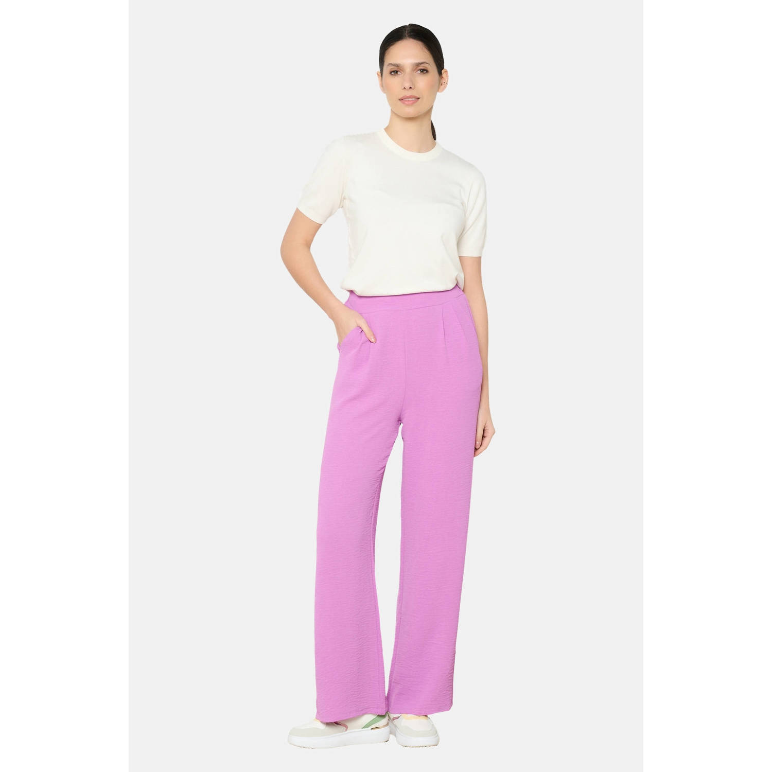 LOLALIZA wide leg regular waist casual broek roze