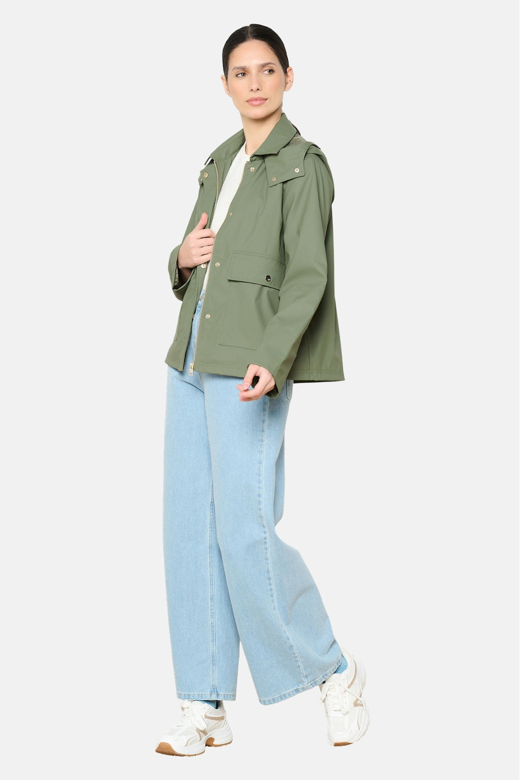 Kakikleurige dames LOLALIZA zomerjas van polyester met effen, lange mouwen en klassieke kraag