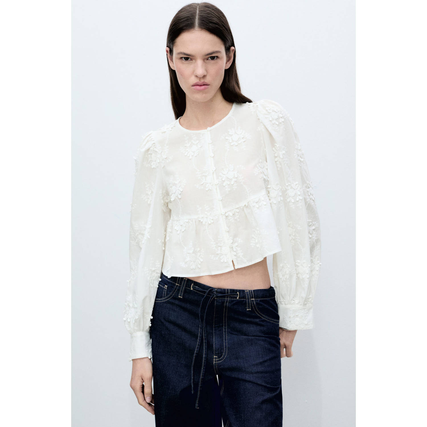 Mango top wit broderie