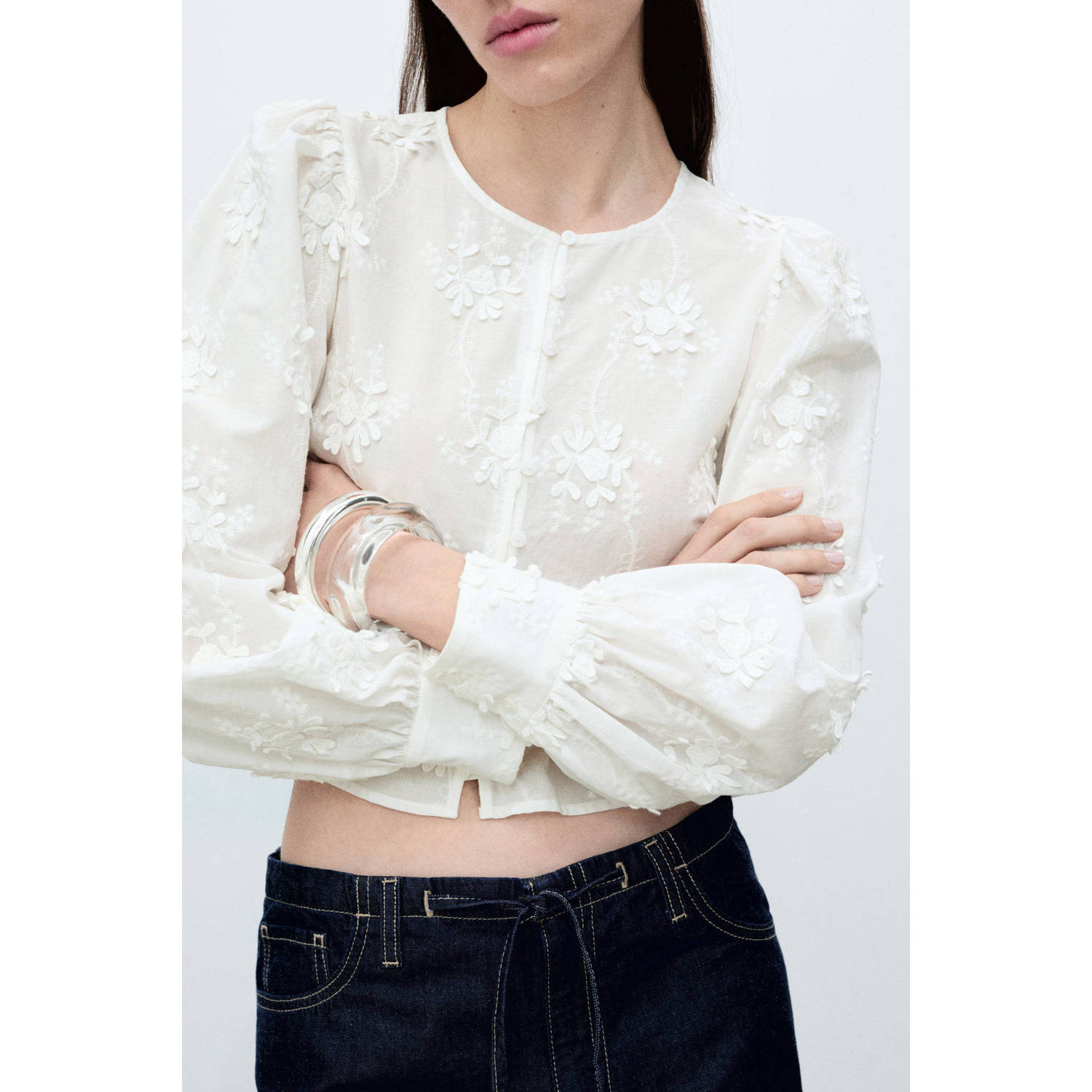 Mango top wit broderie