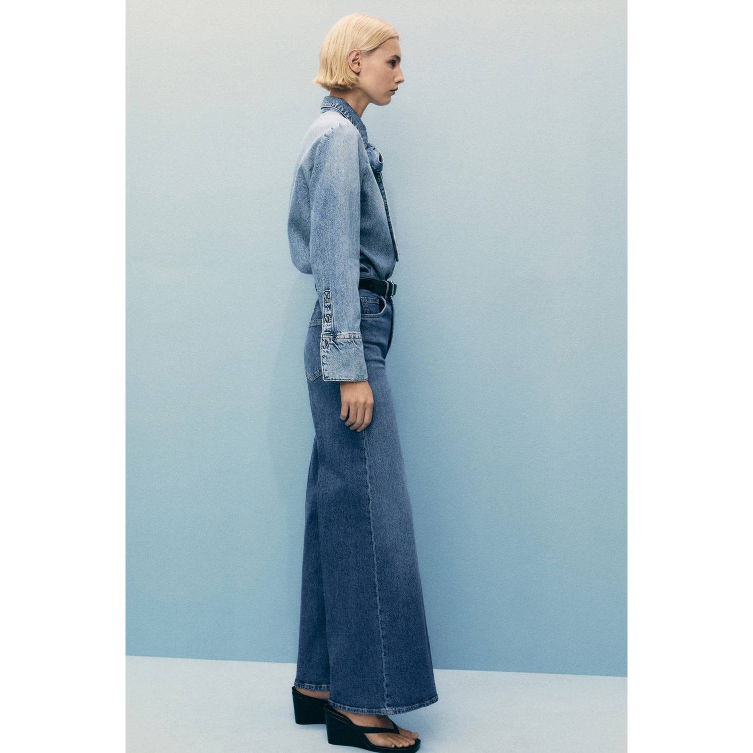 Mango high waist wide leg jeans dark blue denim