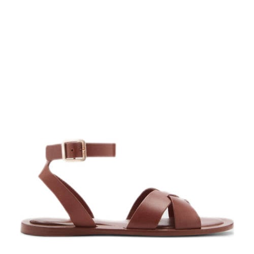 Mango leren sandalen cognac afbeelding