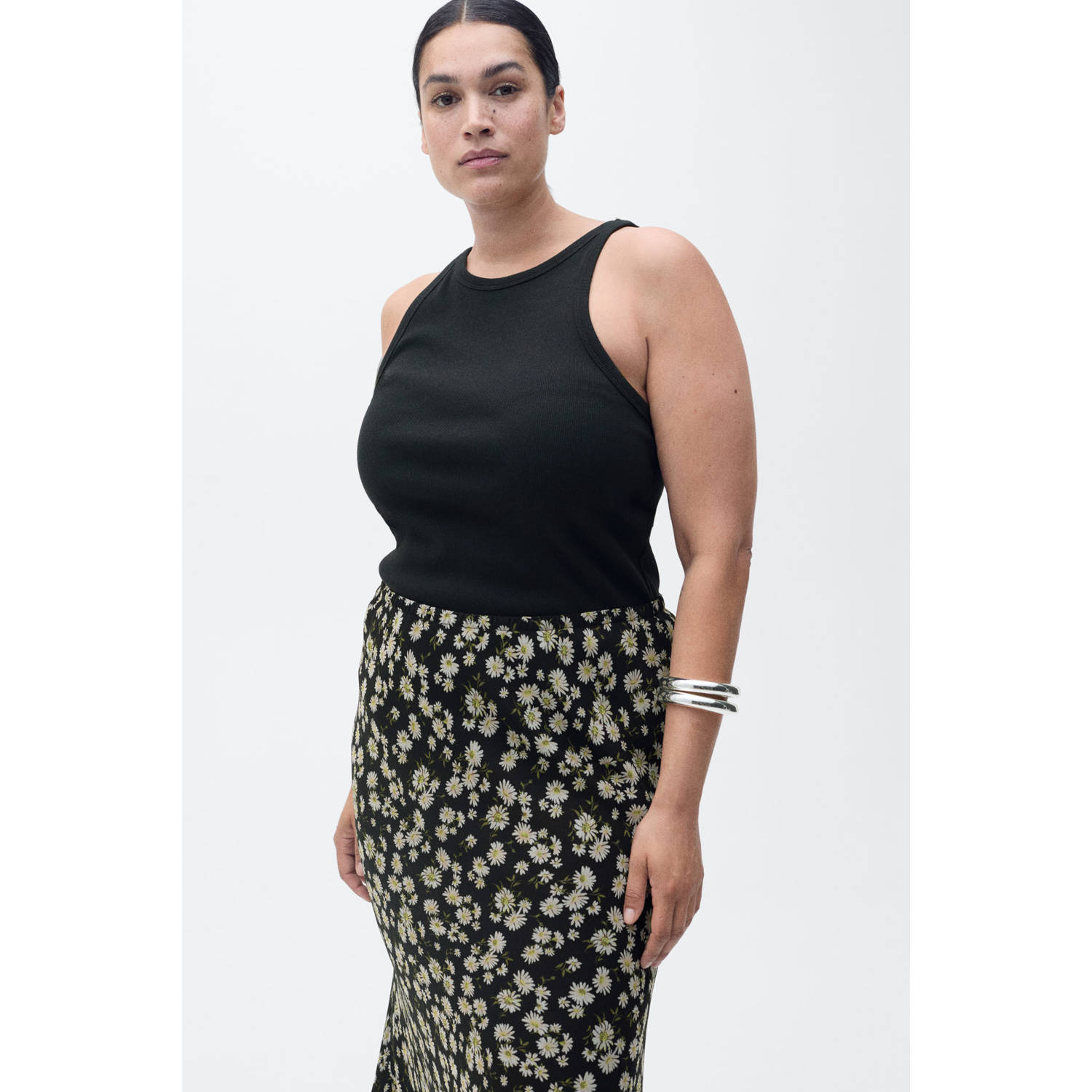 Mango midi rok zwart