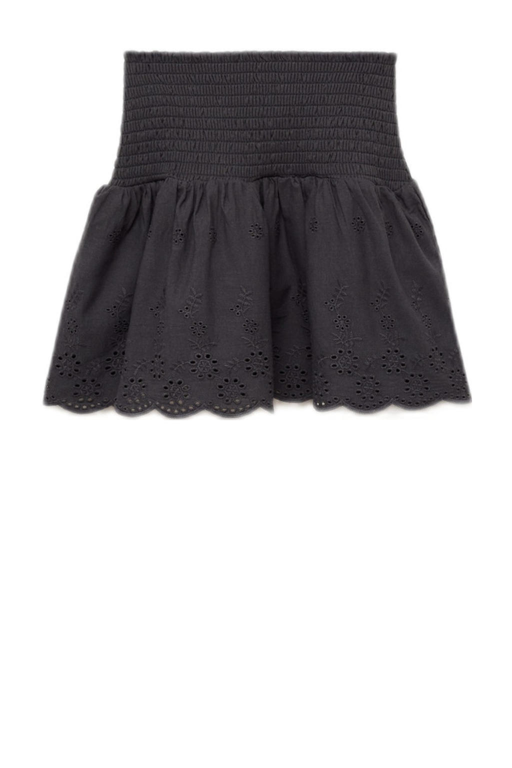 Antraciete meisjes Mango Kids A-lijn rok broderie gemaakt van katoen en met elastische tailleband