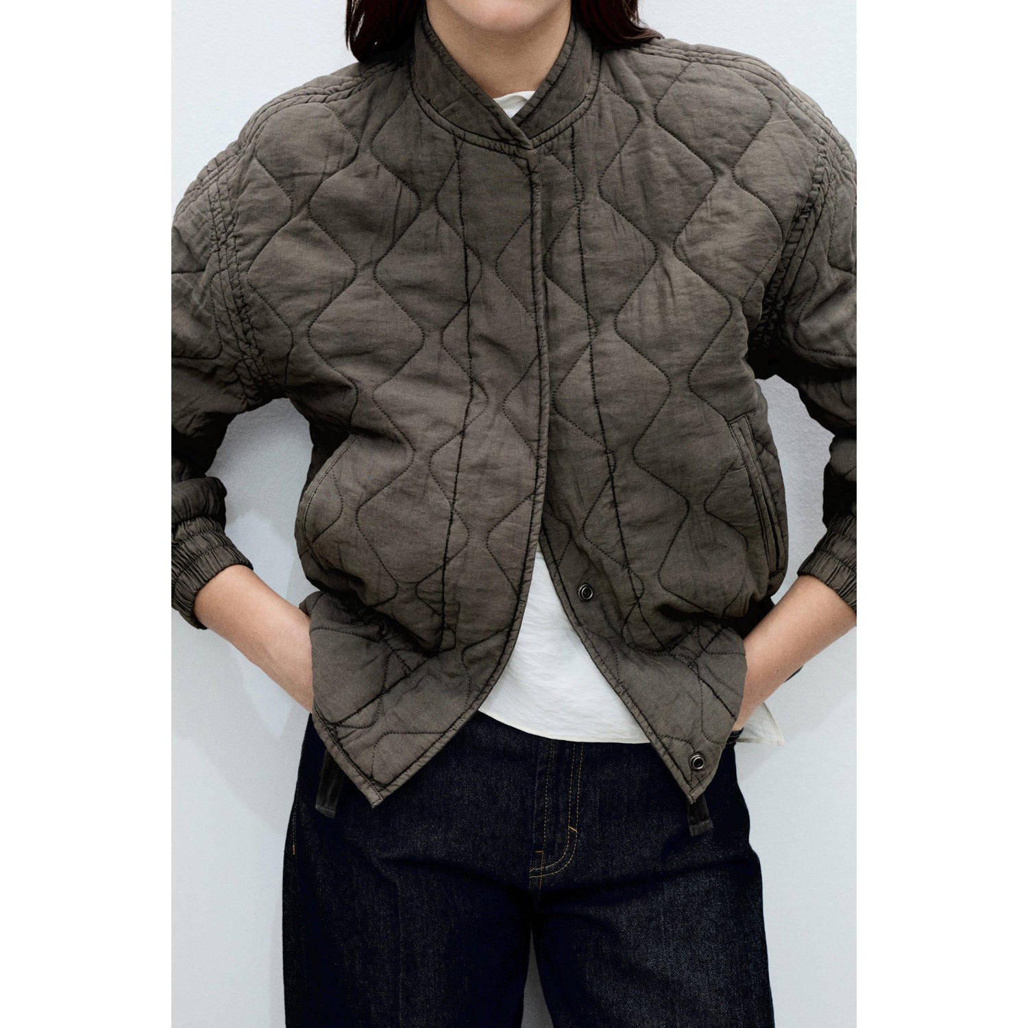 Mango quilted jas donkergroen