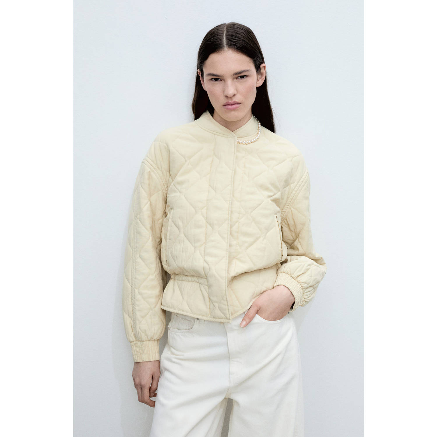 Mango quilted jas lichtgeel