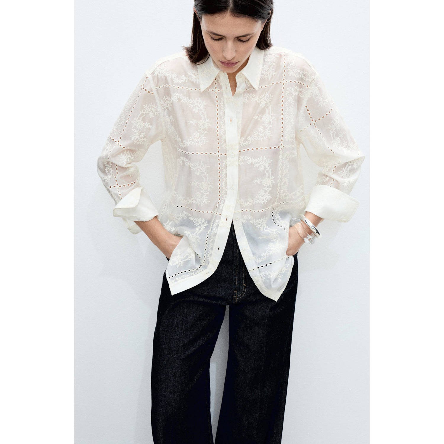 Mango blouse ecru broderie