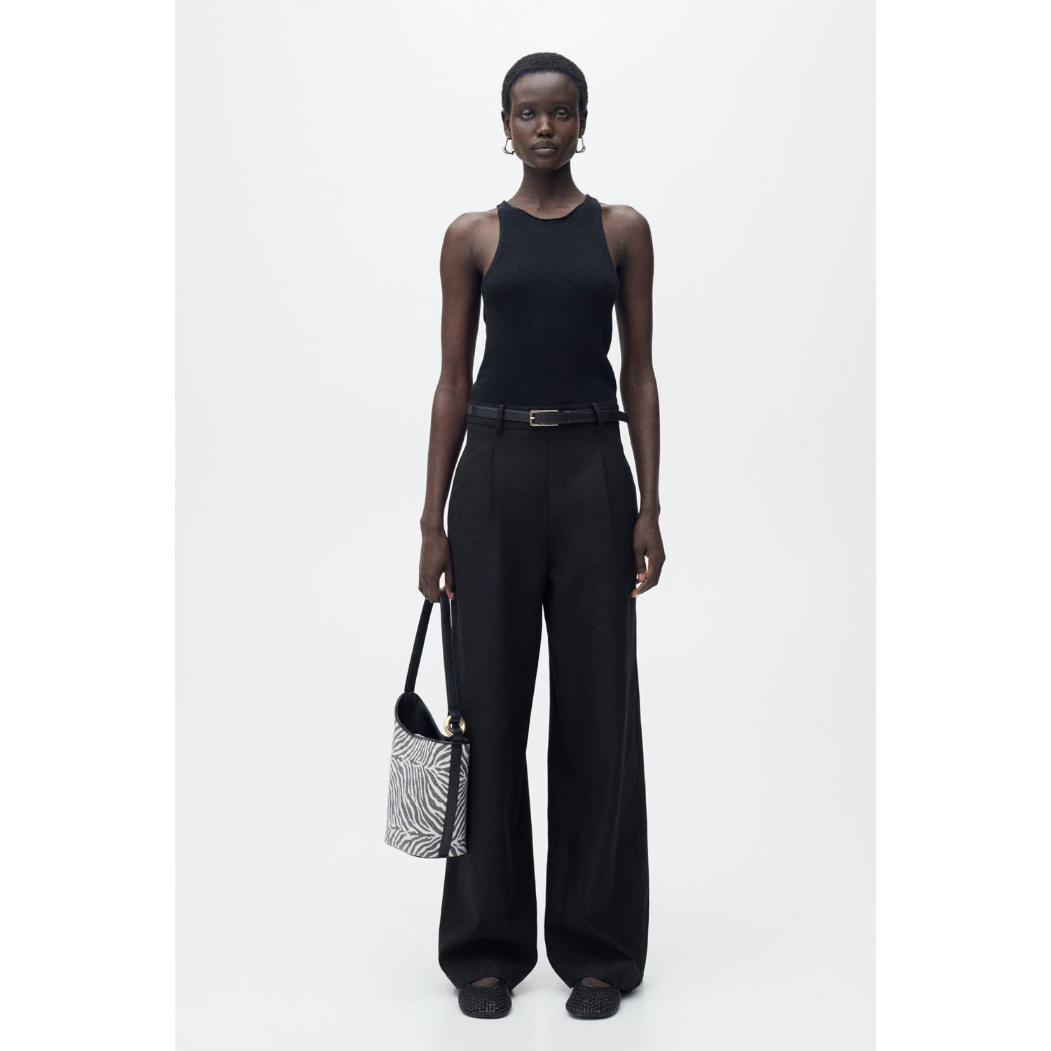 Mango wide leg jumpsuit zwart gebreid
