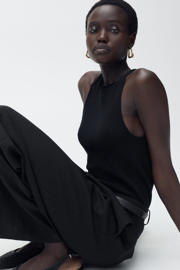 thumbnail: Mango wide leg jumpsuit zwart gebreid