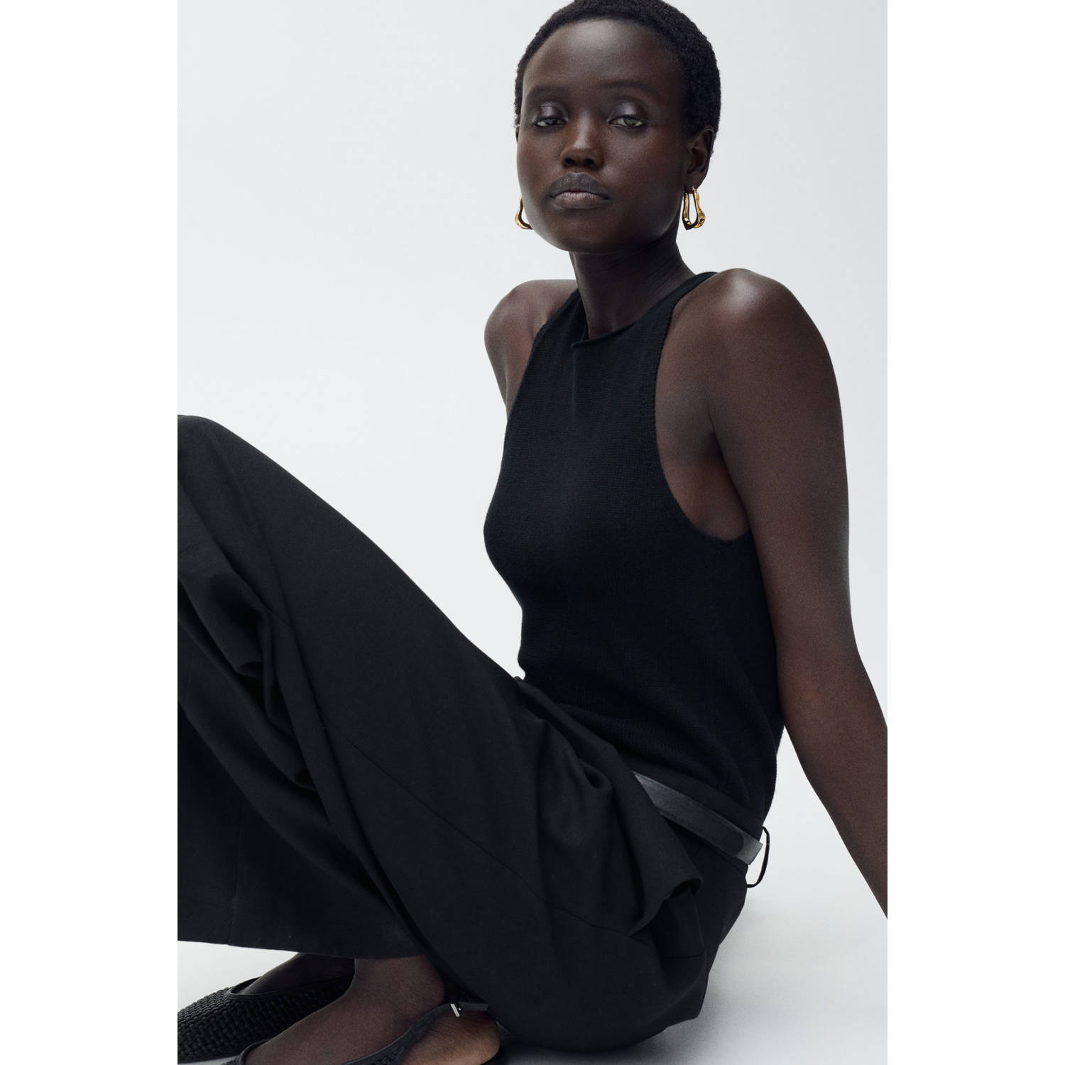 Mango wide leg jumpsuit zwart gebreid