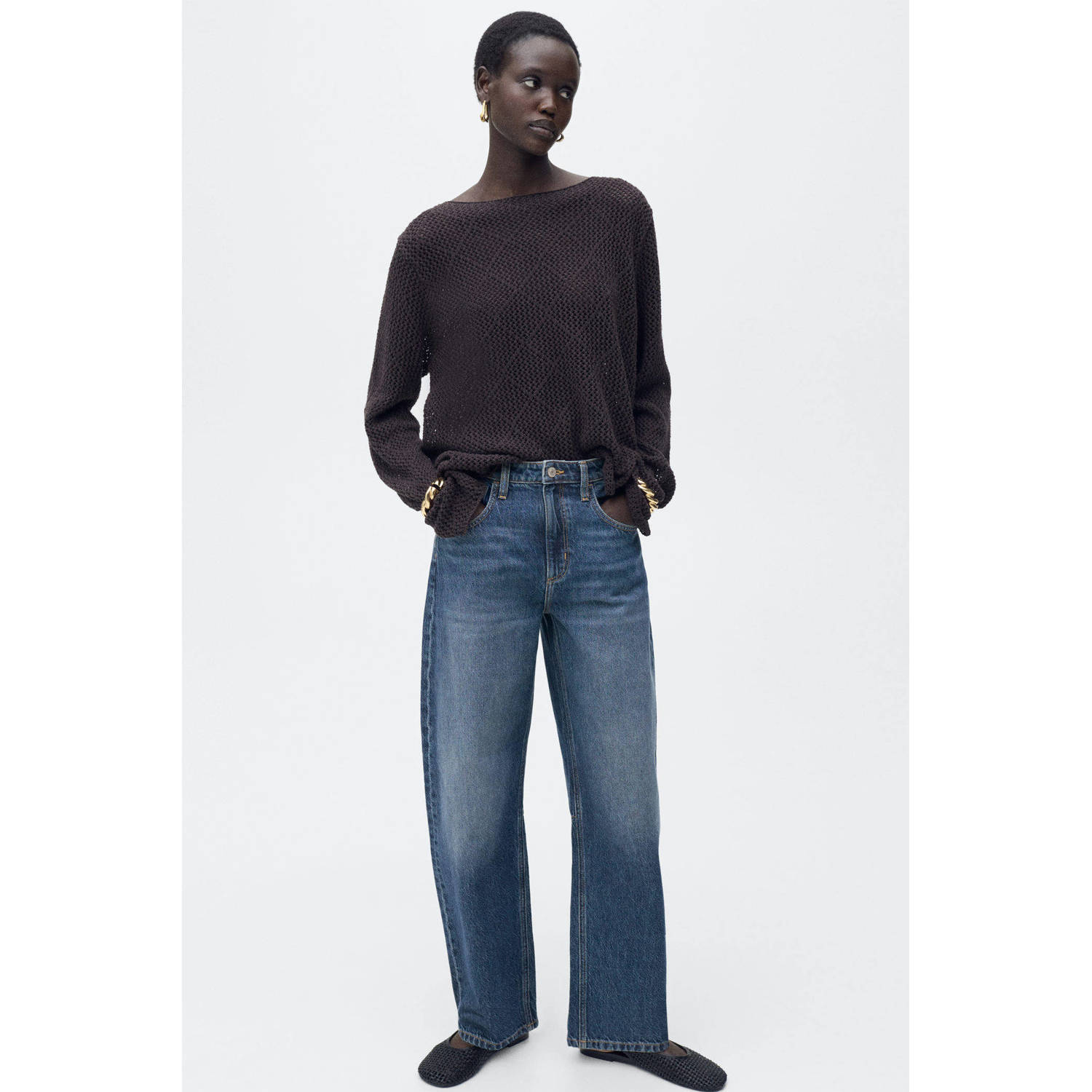 Mango wide leg jeans dark blue denim