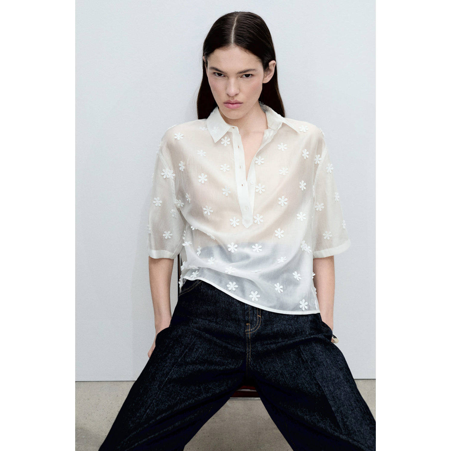 Mango blousetop ecru broderie