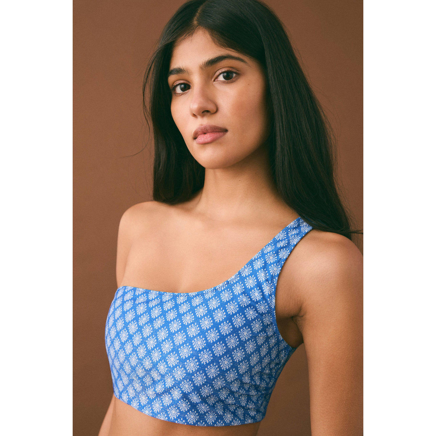 MANGO TEEN one shoulder crop bikini blauw