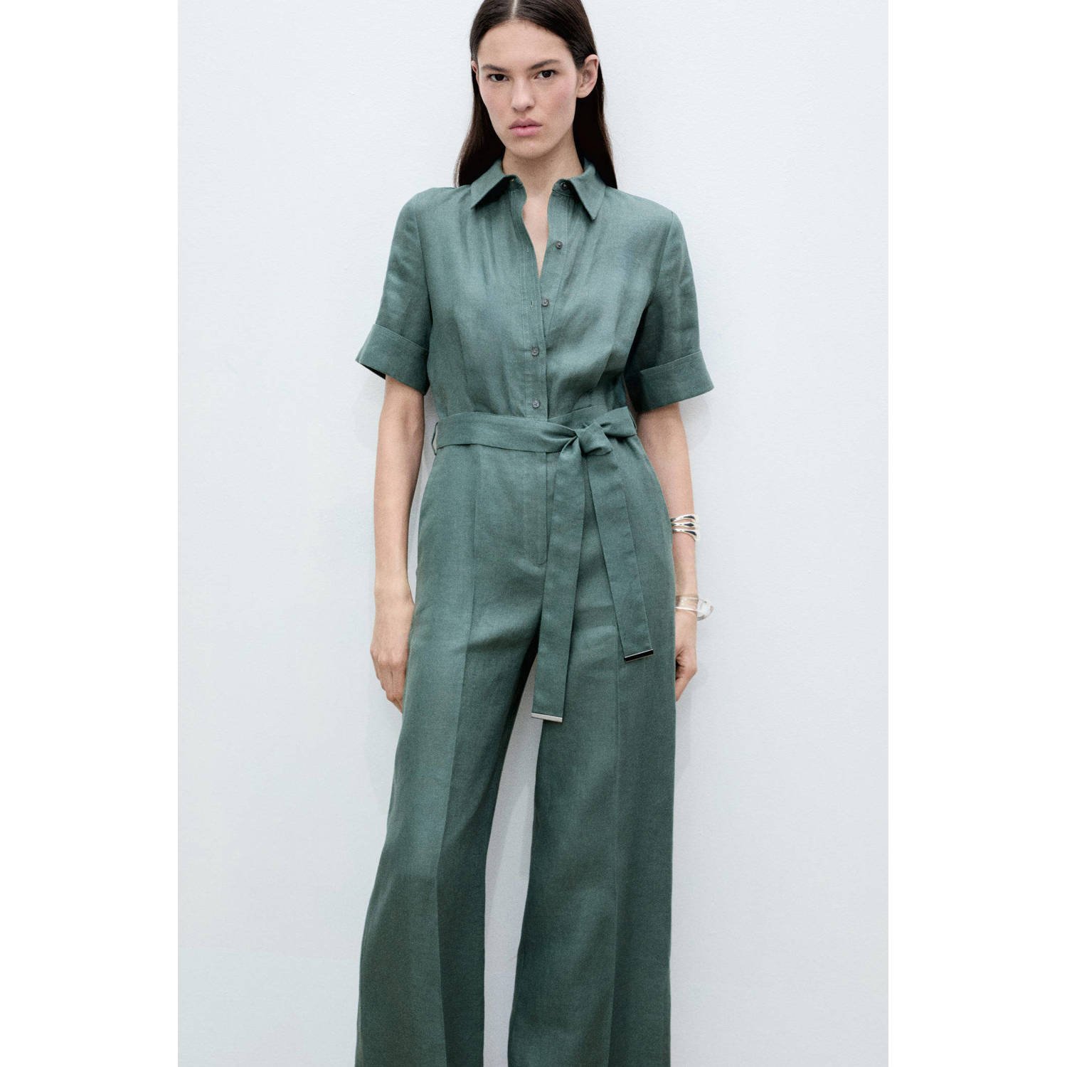 Mango linnen wide leg jumpsuit groen