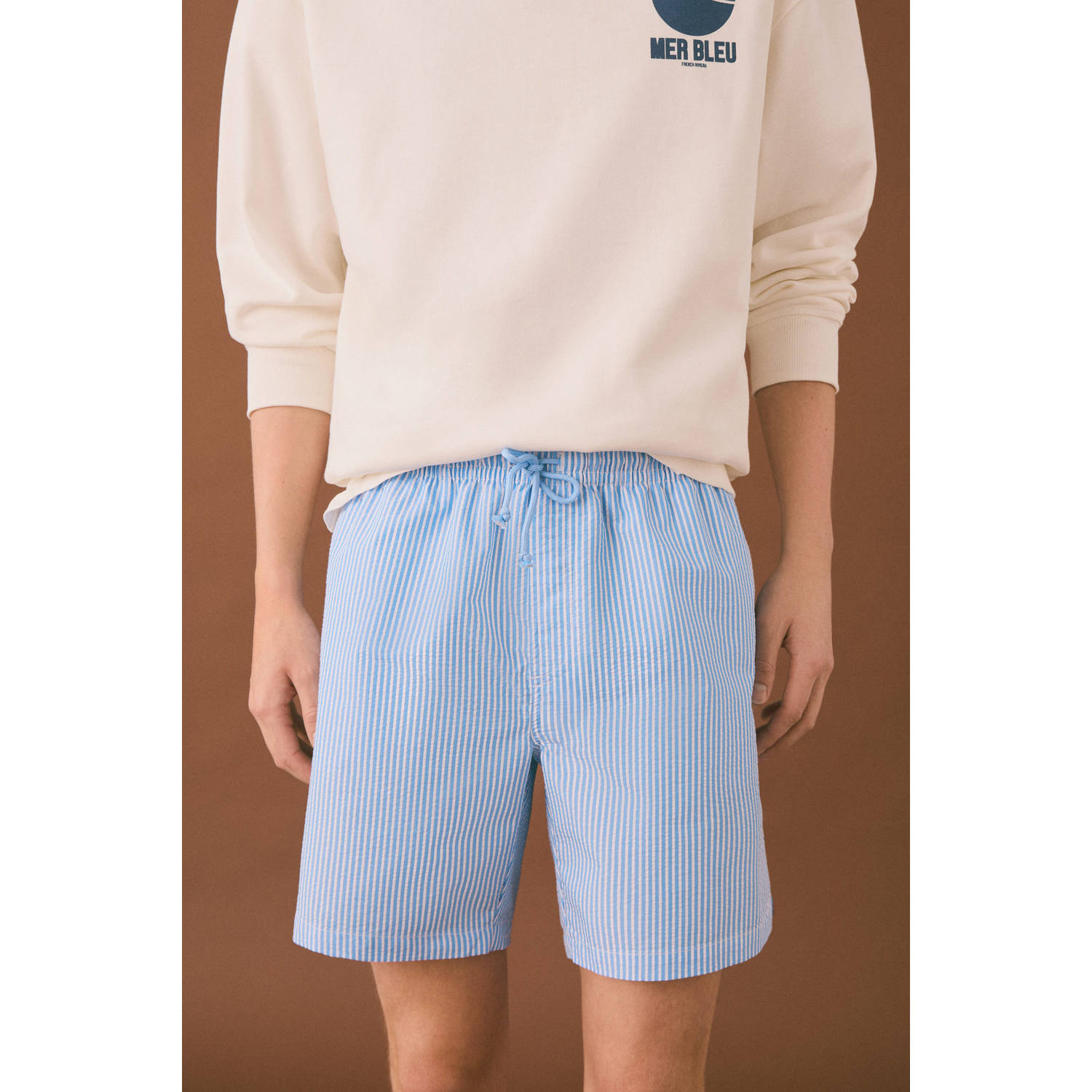 MANGO TEEN zwemshort lichtblauw wit