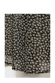 thumbnail: Zwarte dames Mango blousetop van polyester met bloemenprint, lange mouwen, opstaande kraag, striksluiting en open detail