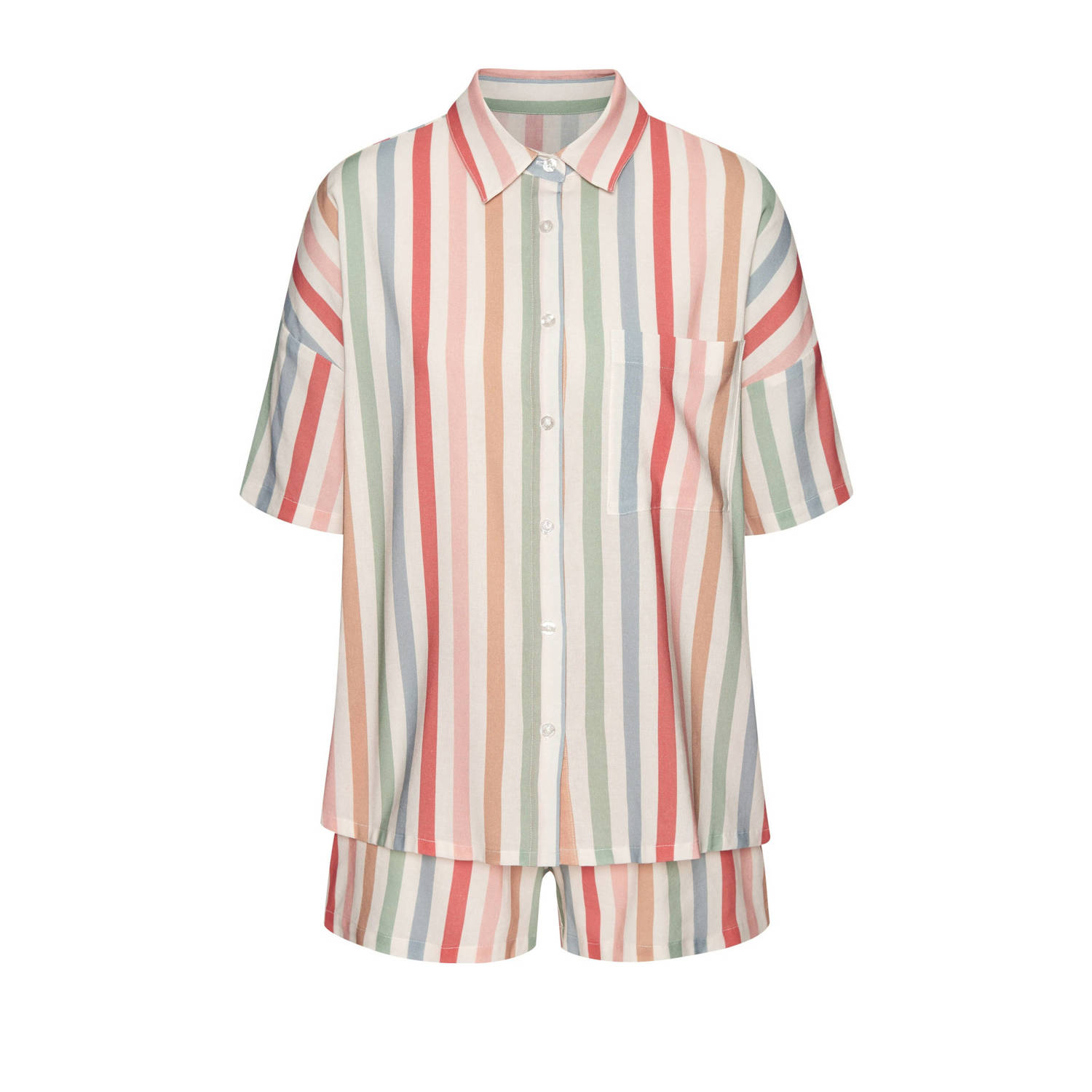 Lascana shortama ecru rood blauw