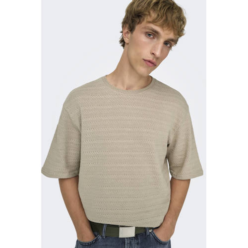 ONLY & SONS regular T-shirt gebreid beige afbeelding