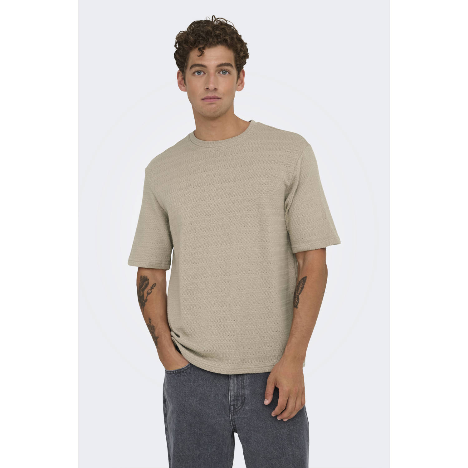 ONLY & SONS T-shirt met ingebreid patroon beige