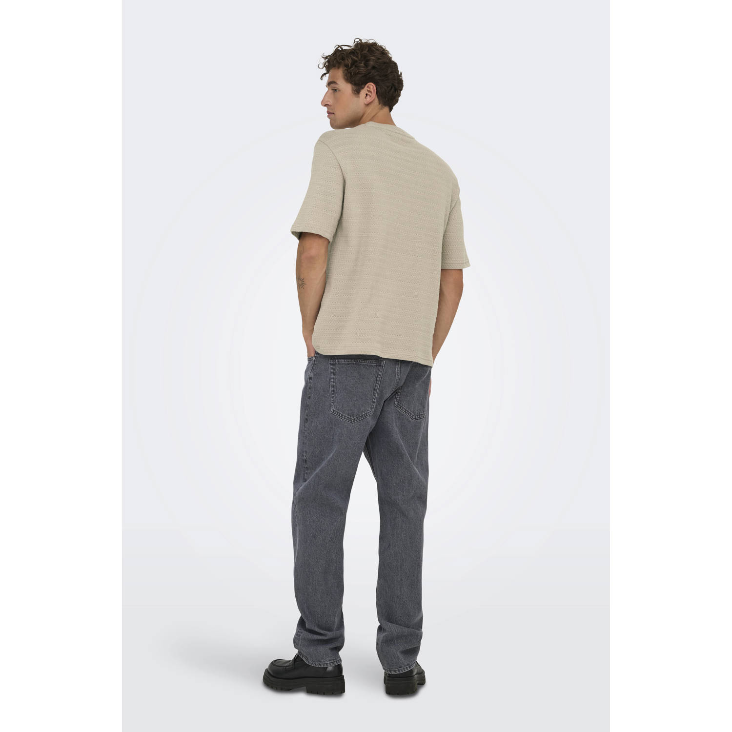 ONLY & SONS T-shirt met ingebreid patroon beige