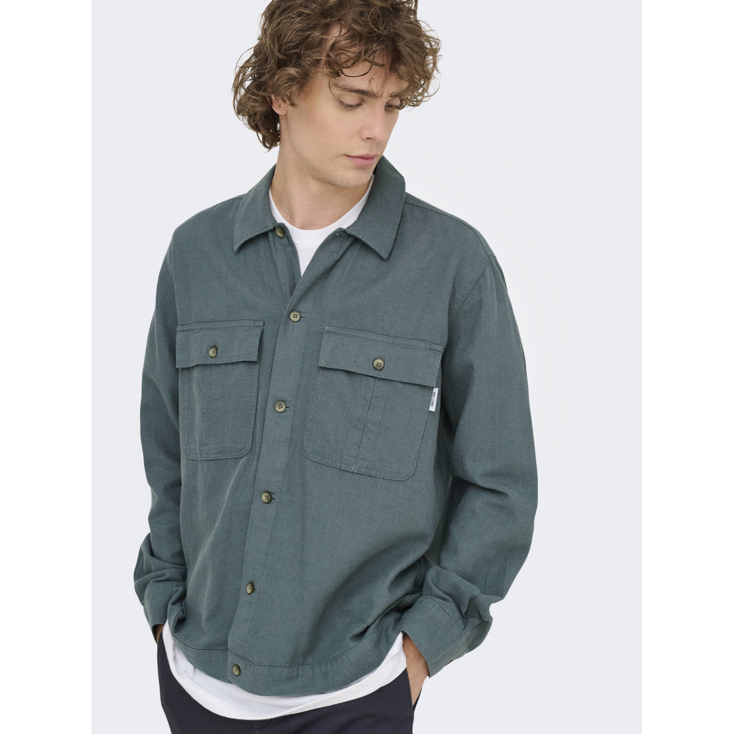ONLY & SONS linnen relaxed overshirt grijsblauw