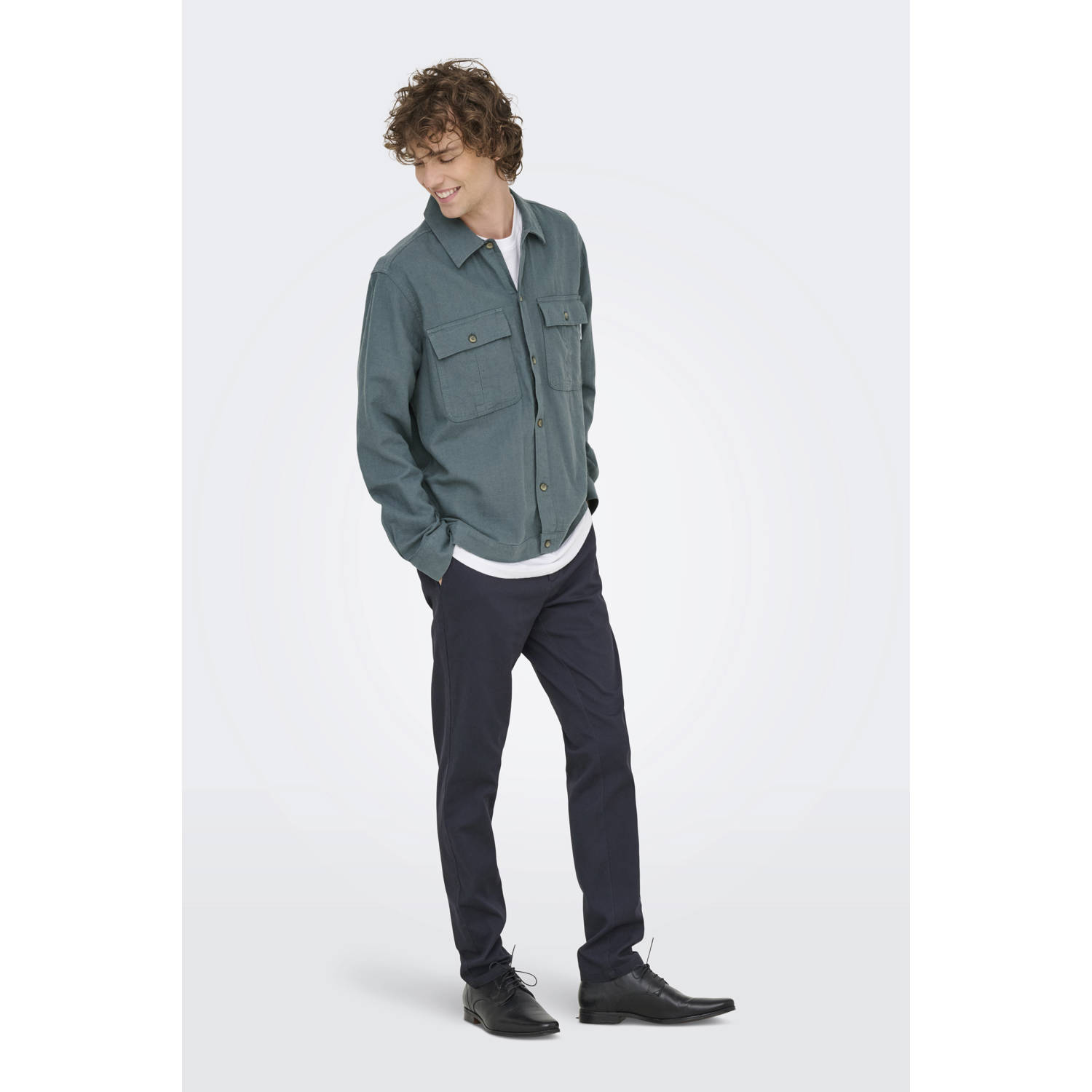 ONLY & SONS linnen relaxed overshirt grijsblauw