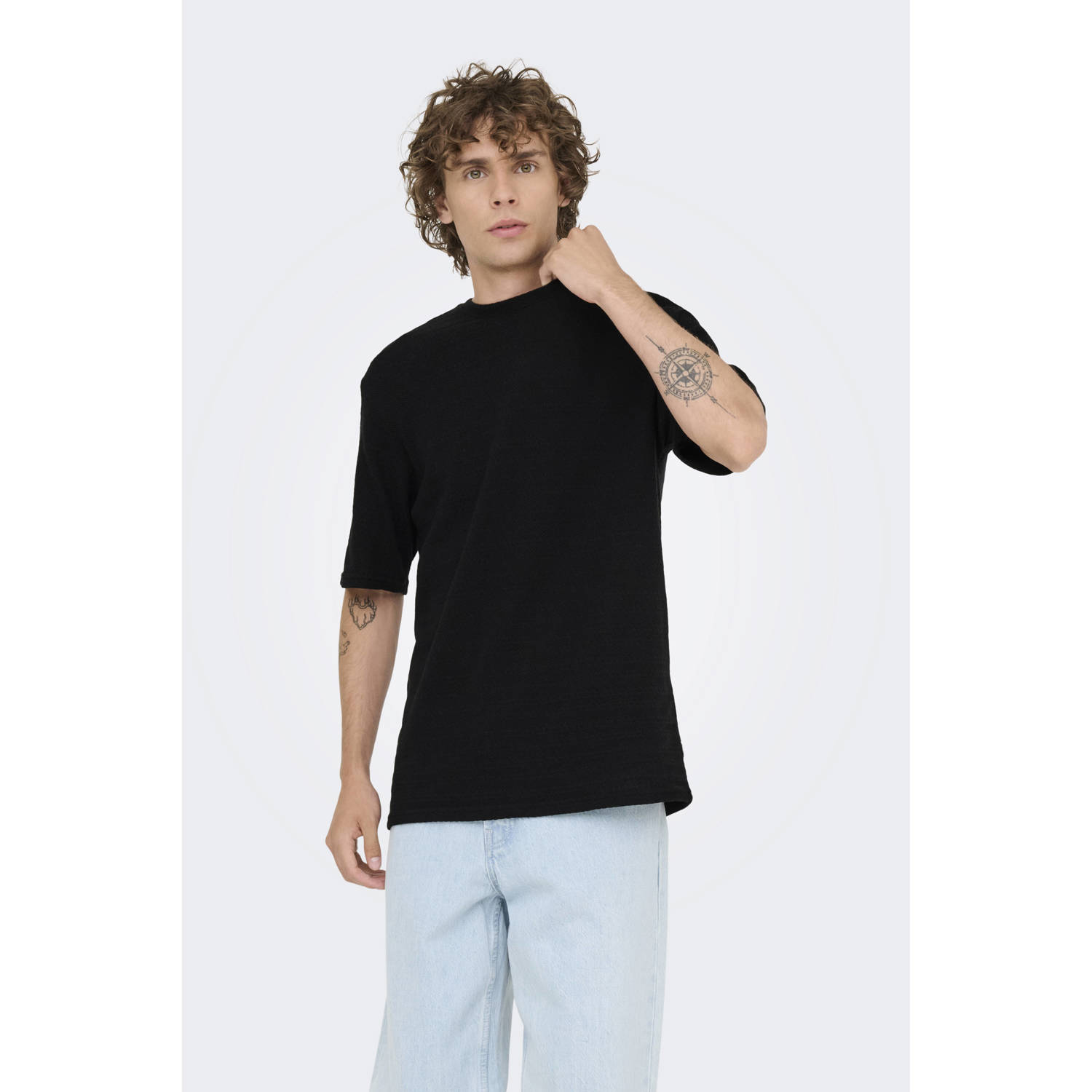ONLY & SONS T-shirt met ingebreid patroon zwart