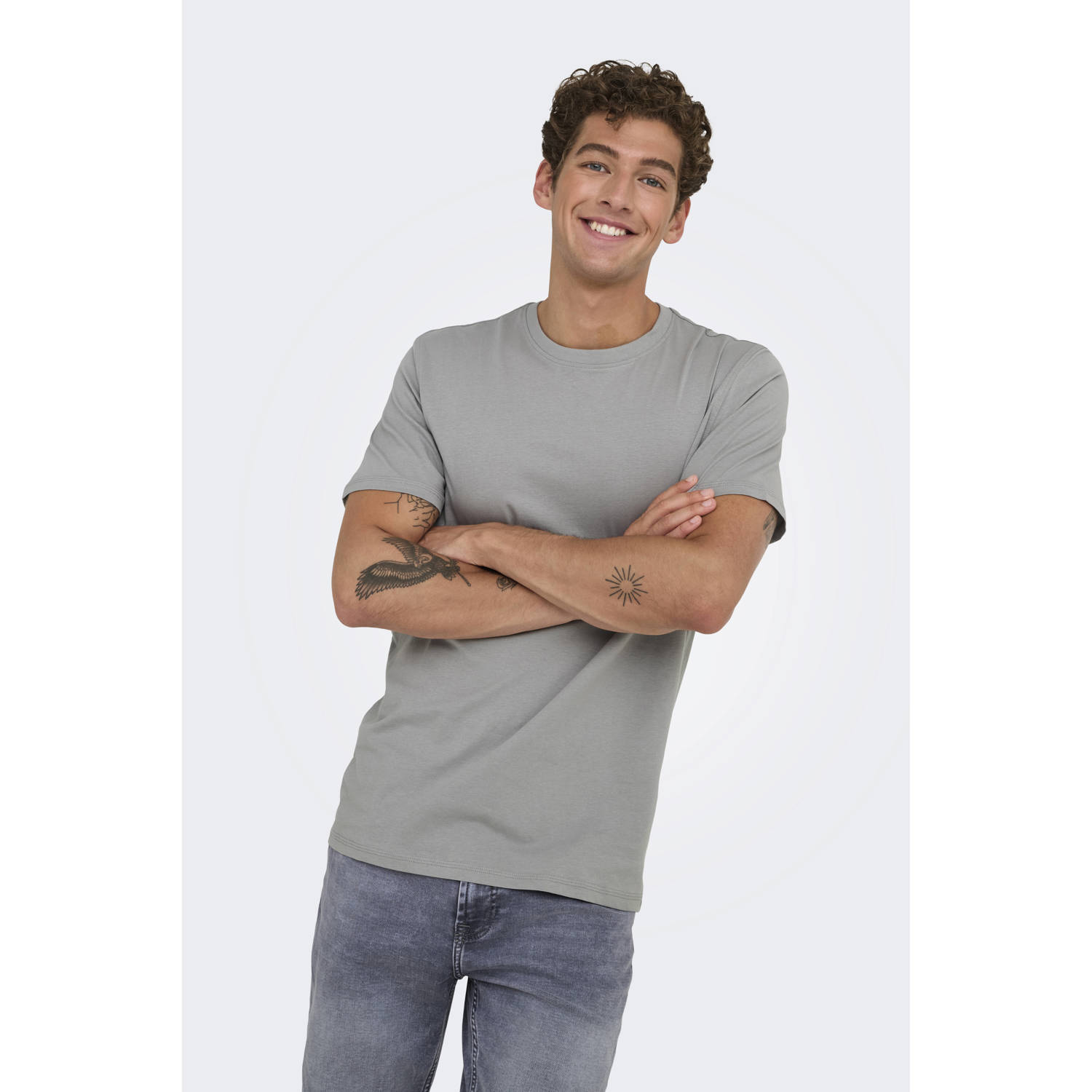 ONLY & SONS regular fit T-shirt ONSMAX van katoen grijs