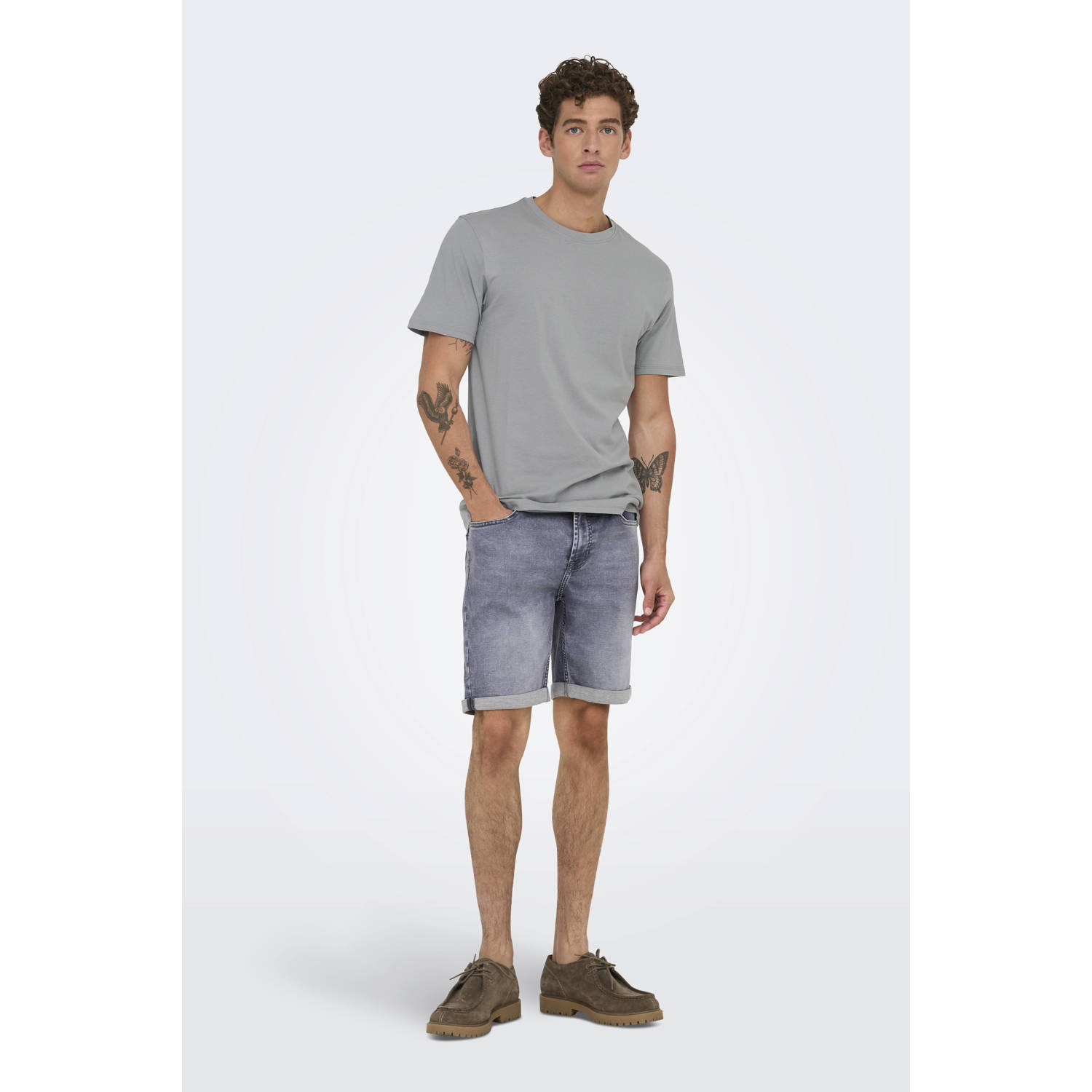 ONLY & SONS regular fit T-shirt ONSMAX van katoen grijs