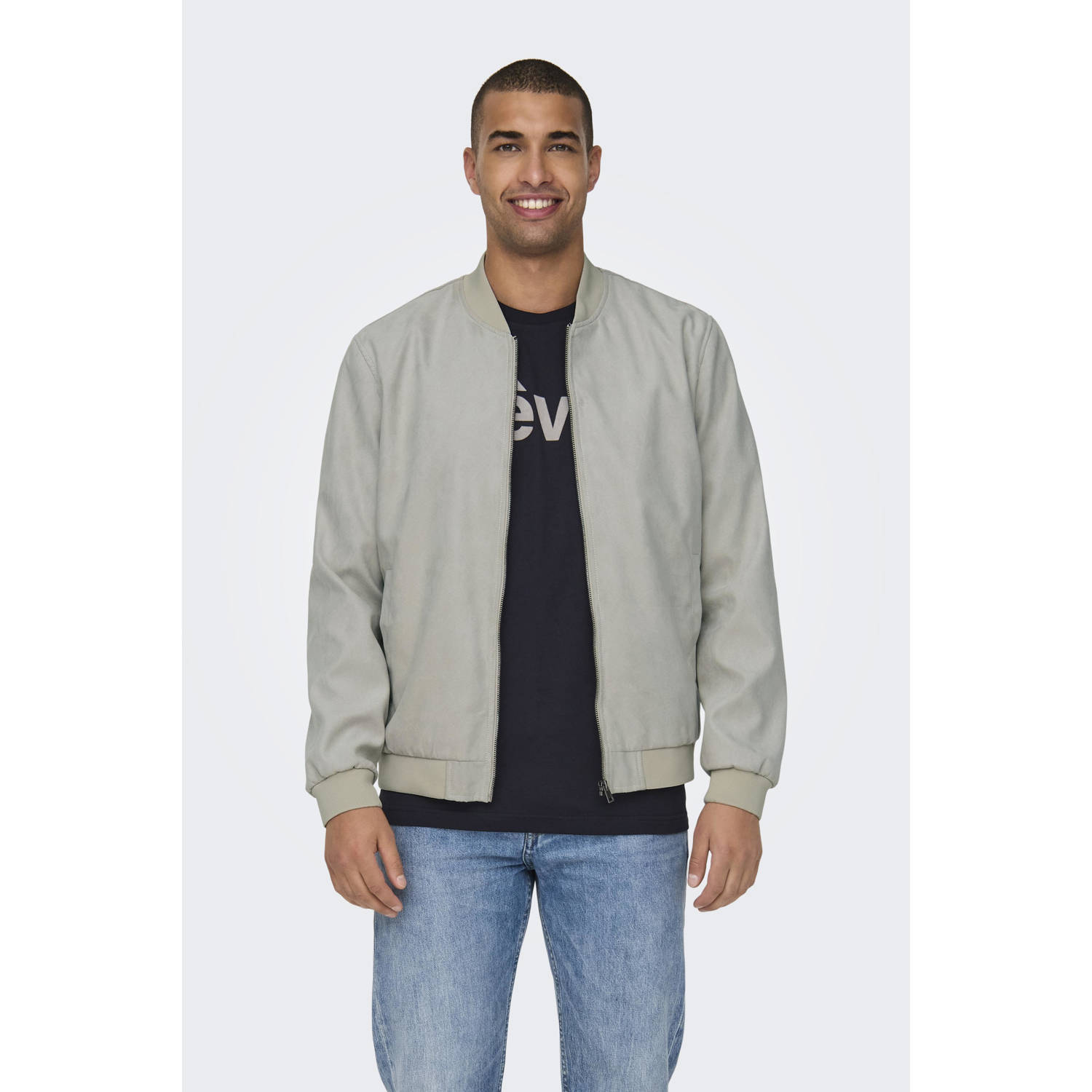 Only & Sons Lucas Fake Suede Bomber Jack Heren Gray Heren
