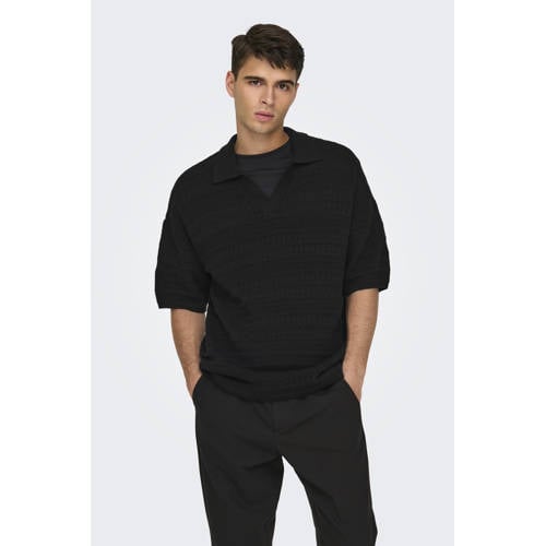 ONLY & SONS loose polo grof gebreid zwart afbeelding