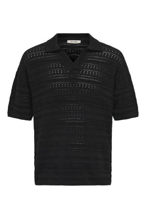 loose polo grof gebreid zwart