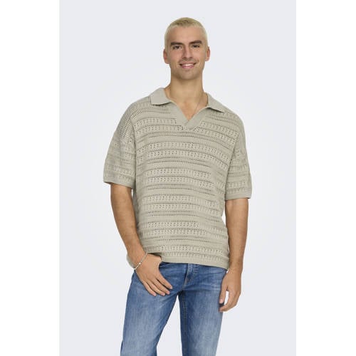 ONLY & SONS loose polo grof gebreid beige afbeelding