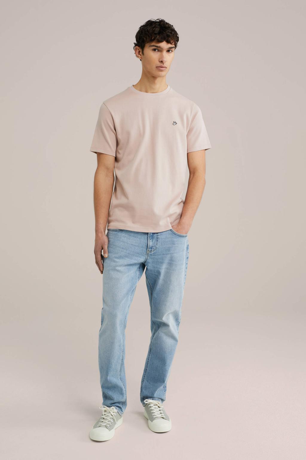 Lichtroze heren WE Fashion T-shirt van katoen met effen, korte mouwen en ronde hals