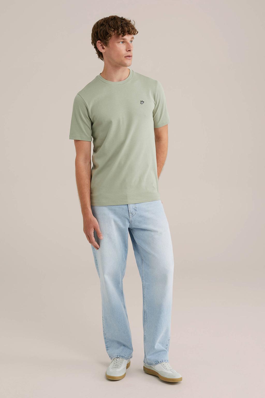 Lichtgroene heren WE Fashion slim T-shirt van katoen met effen, korte mouwen en ronde hals