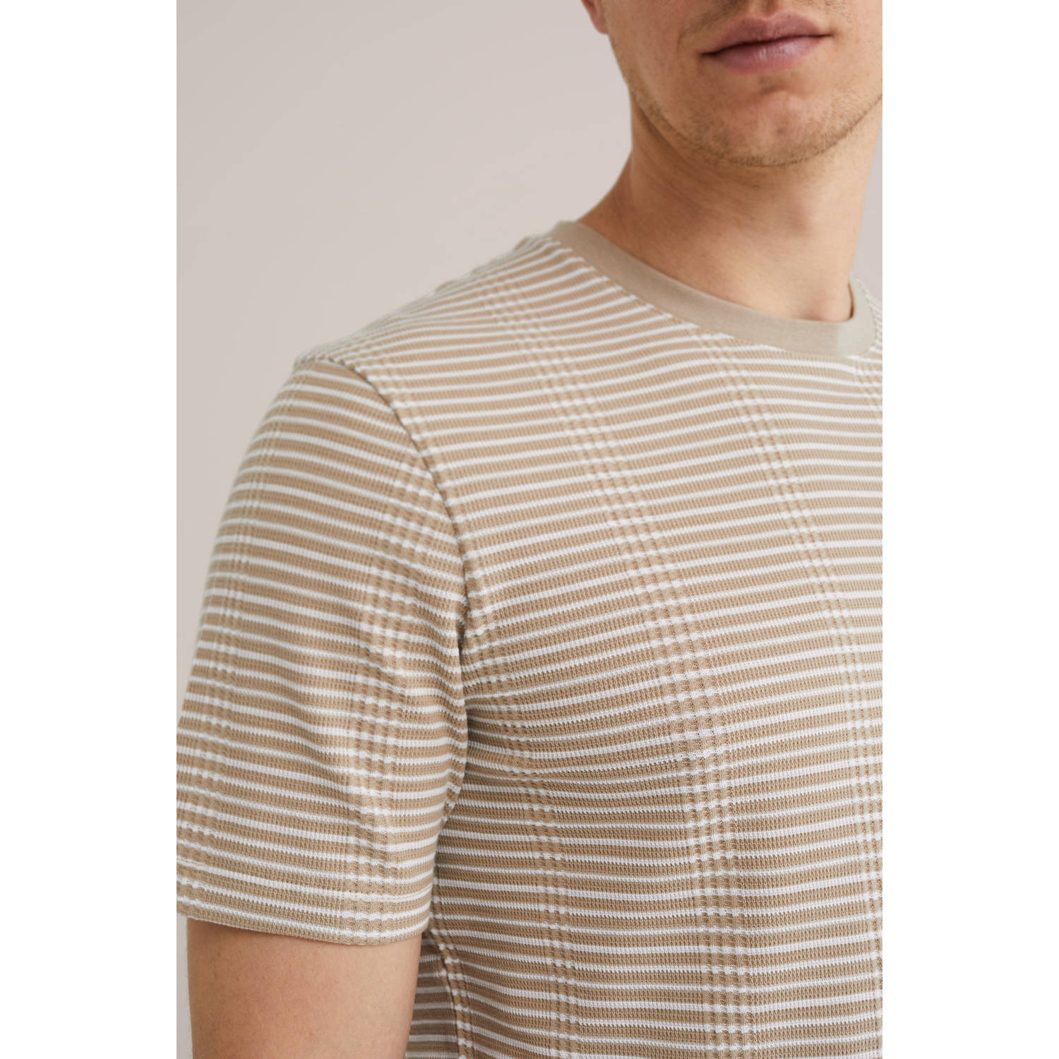 WE Fashion T-shirt met ingebreid patroon beige