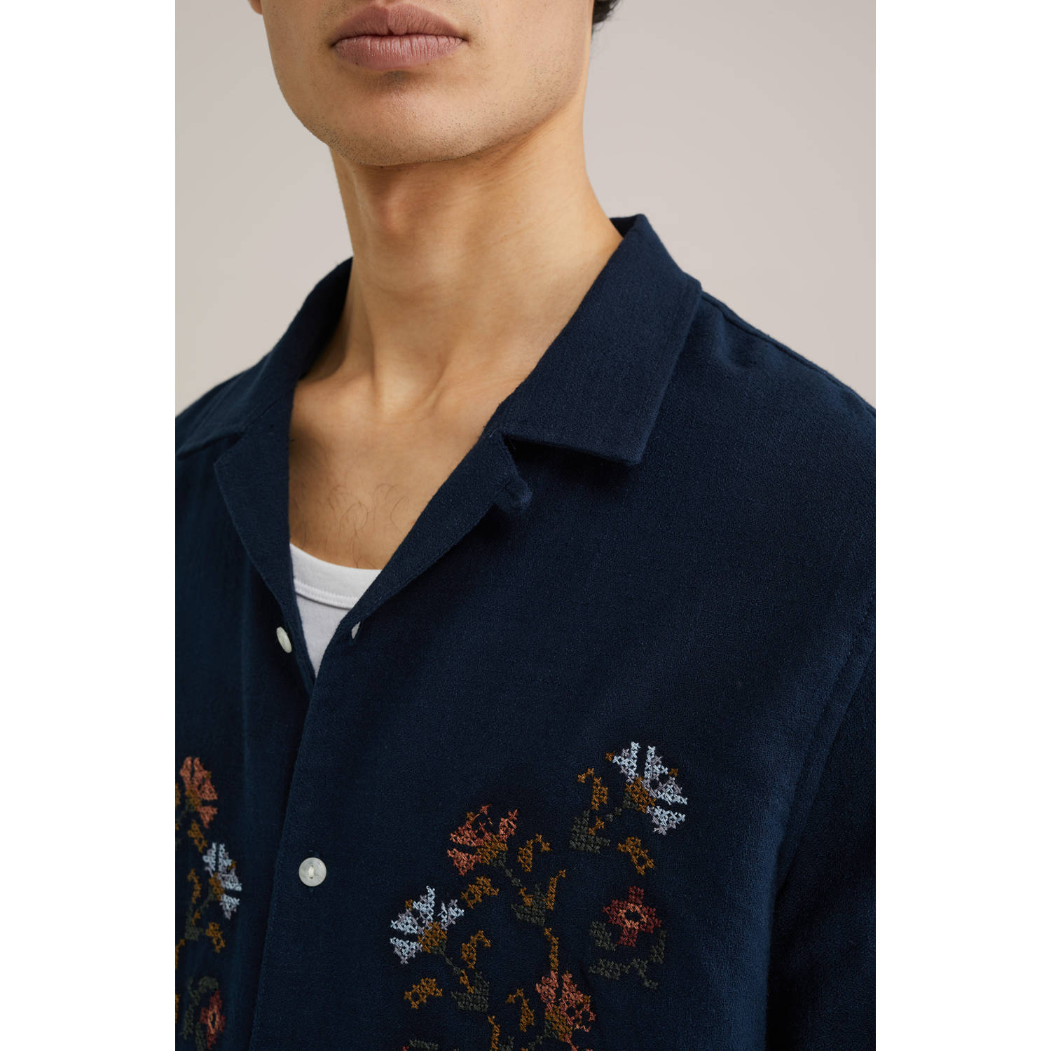 WE Fashion Blue Ridge casual overhemd donkerblauw