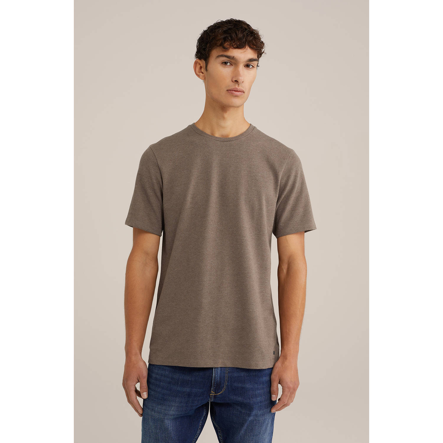 WE Fashion T-shirt met textuur bruin