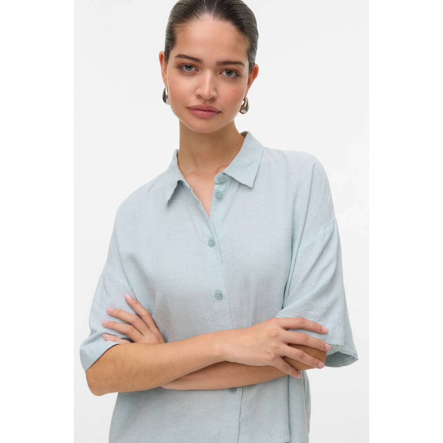 VERO MODA linnen asymmetrische top blouse turquoise