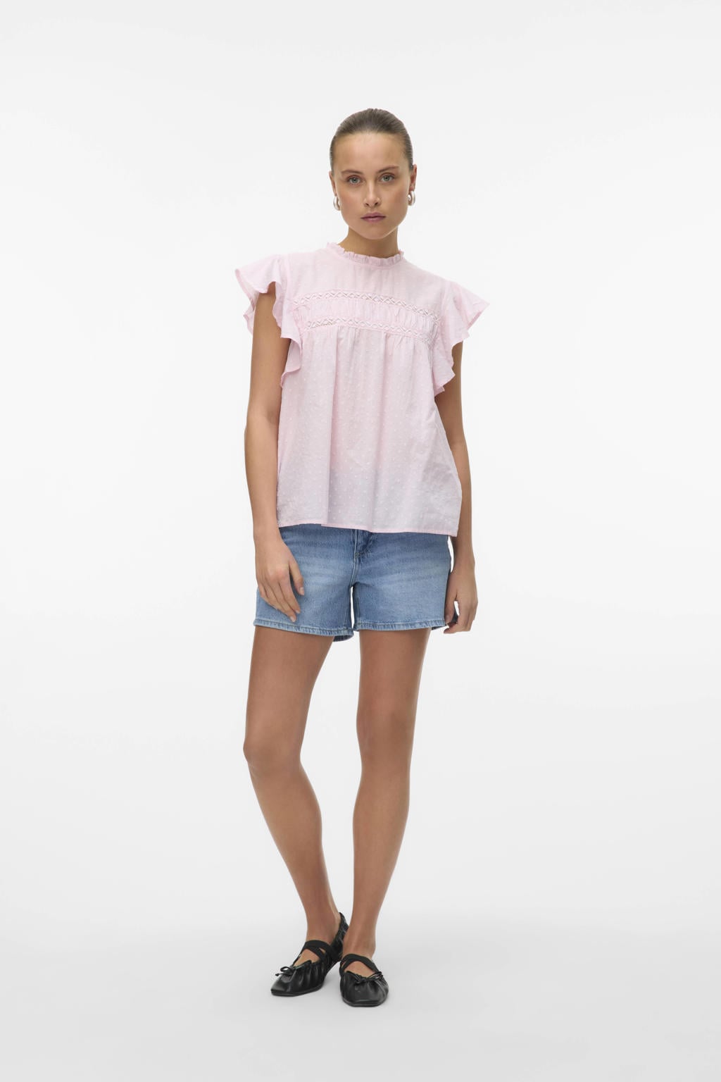 Blauwe dames VERO MODA slim regular waist short van denim met effen