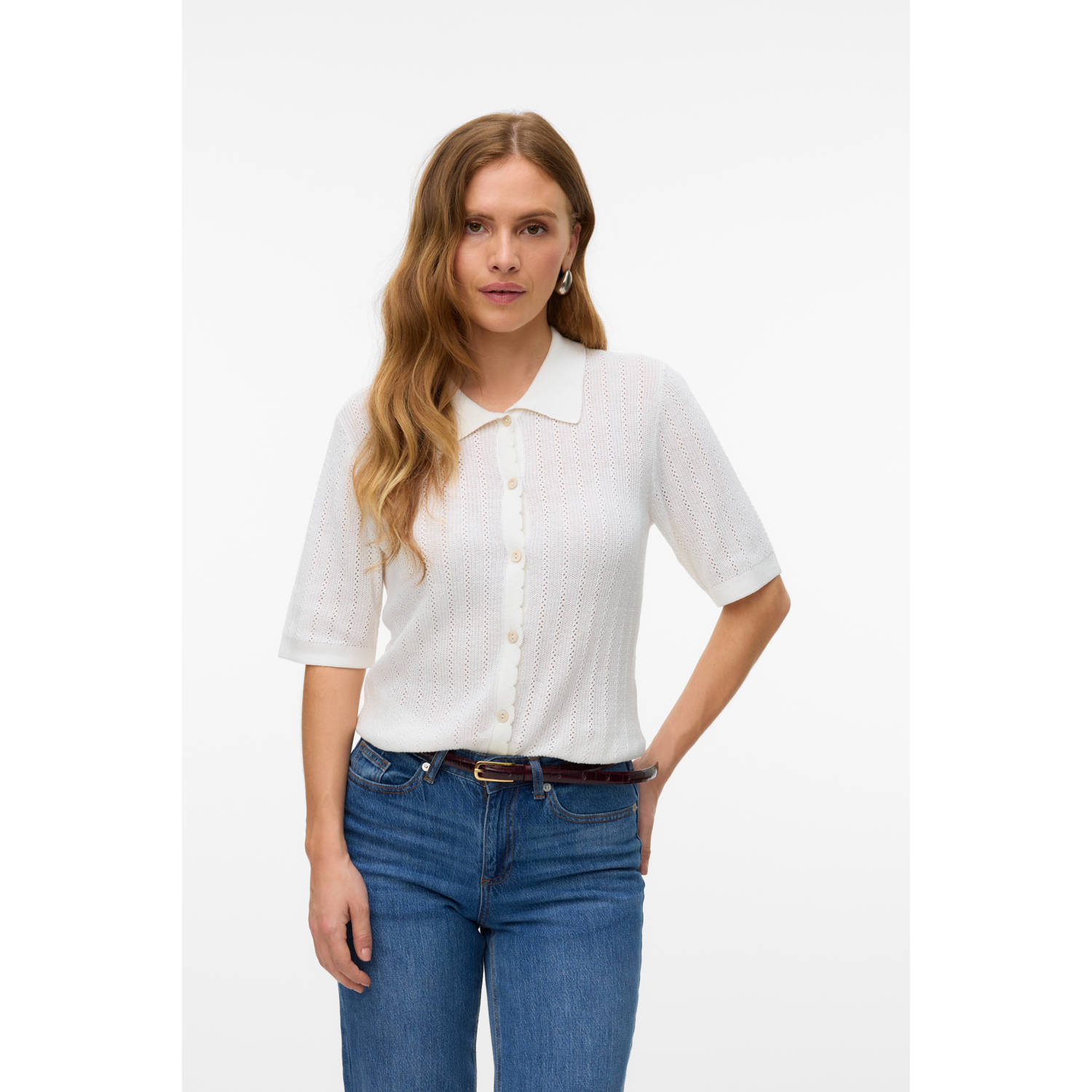 VERO MODA vest wit fijn gebreid