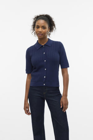 vest donkerblauw gebreid