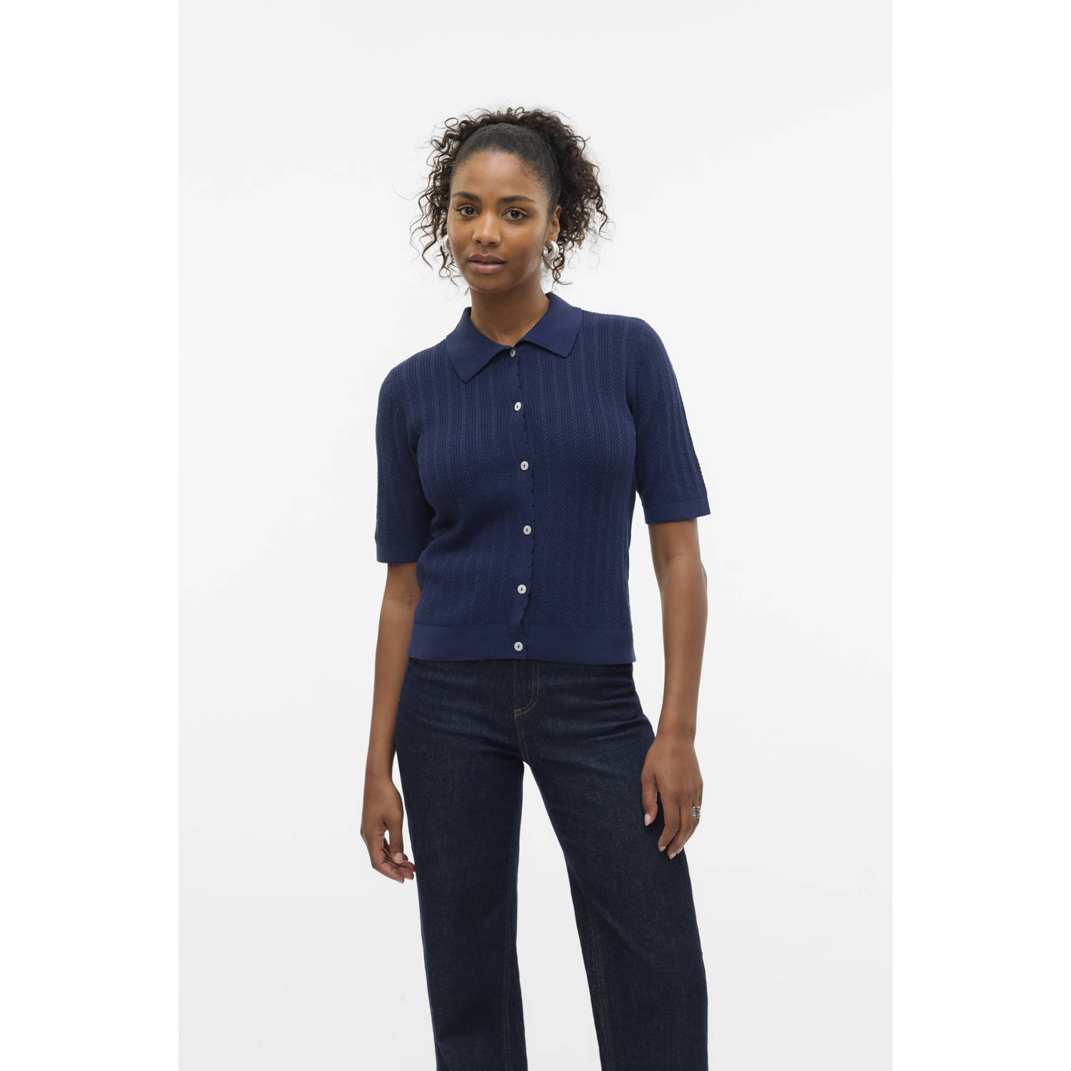 VERO MODA vest donkerblauw gebreid