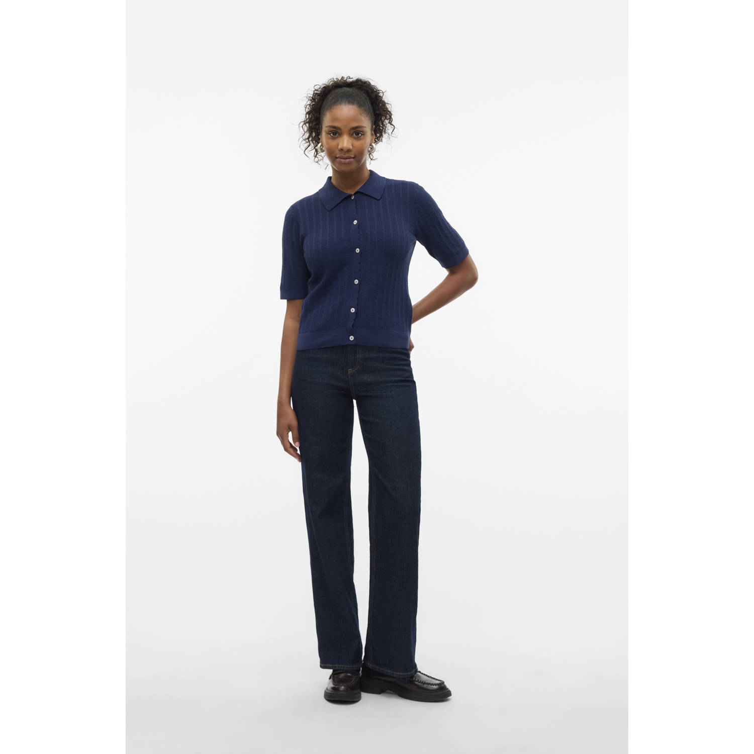 VERO MODA vest donkerblauw gebreid