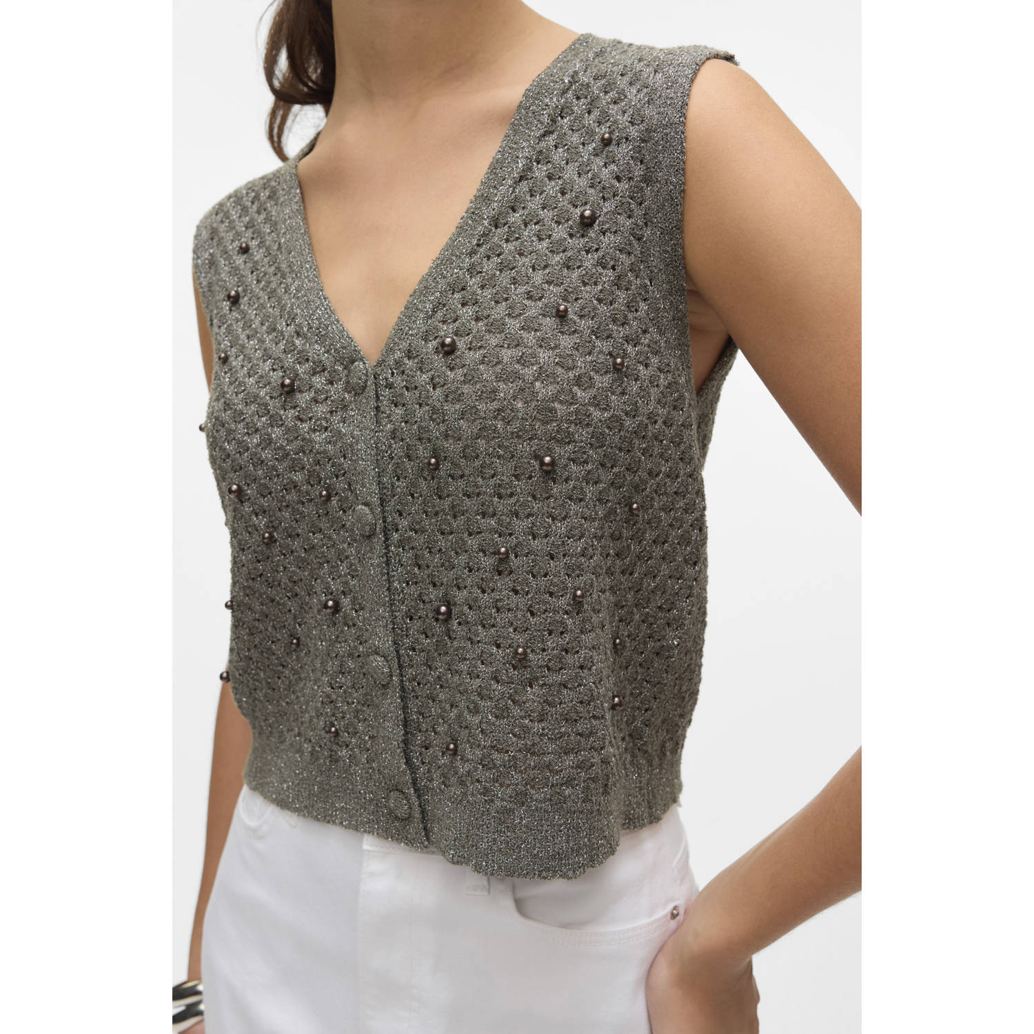 VERO MODA gilet grijsbruin gebreid