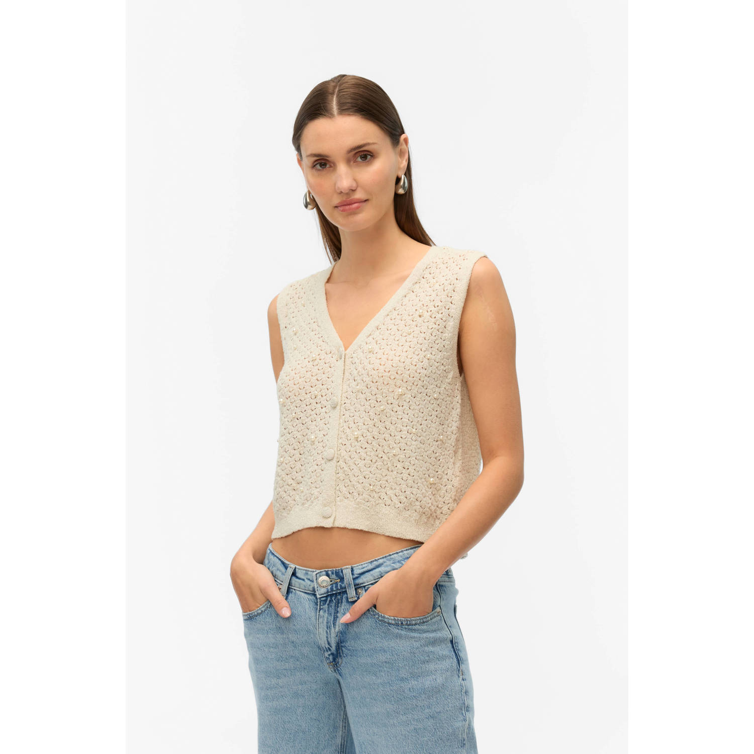 VERO MODA gilet ecru gebreid