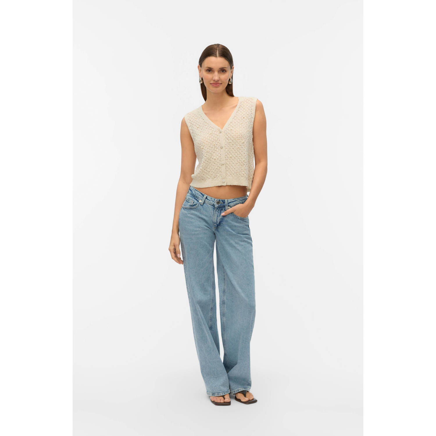 VERO MODA gilet ecru gebreid