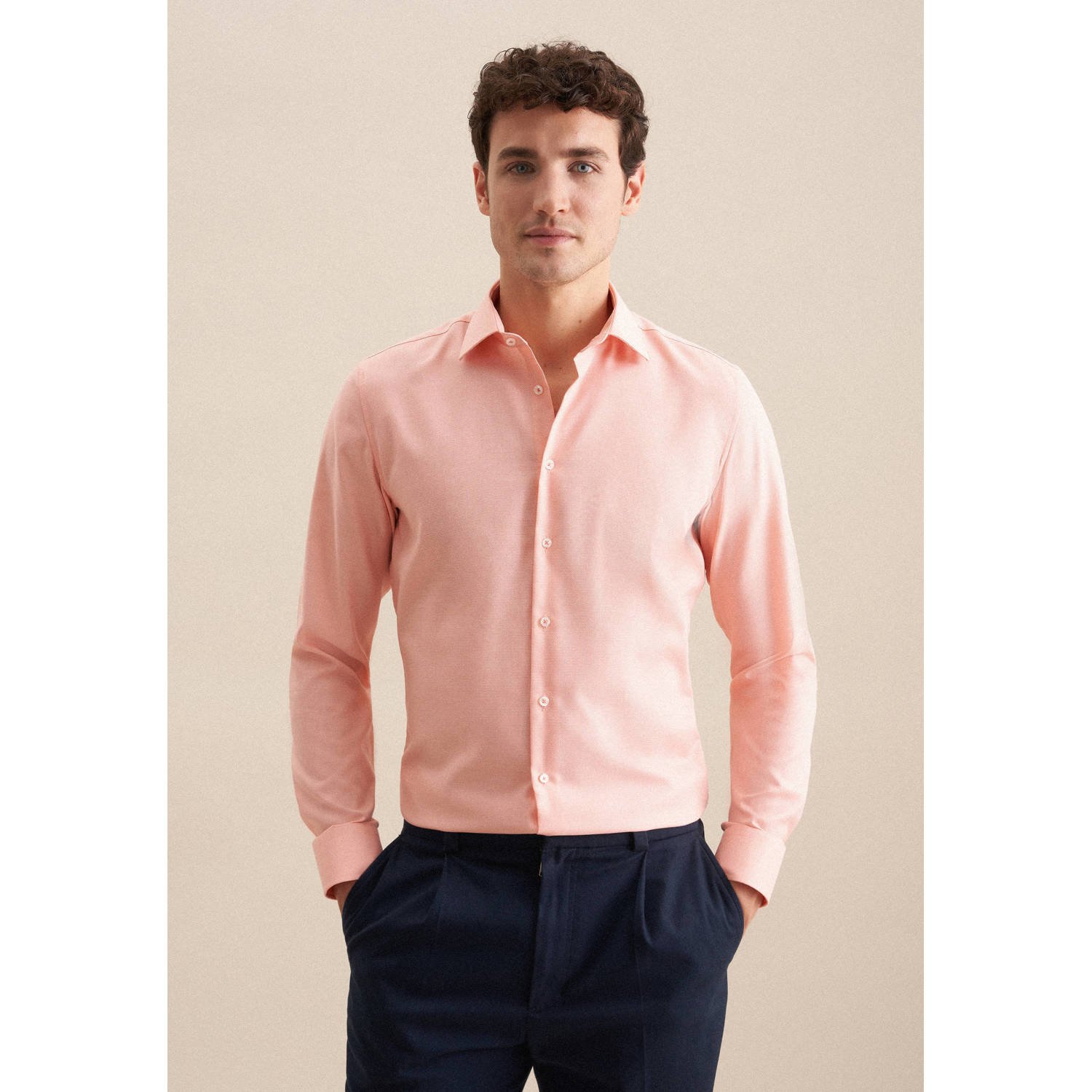 Seidensticker casual overhemd met textuur zalm
