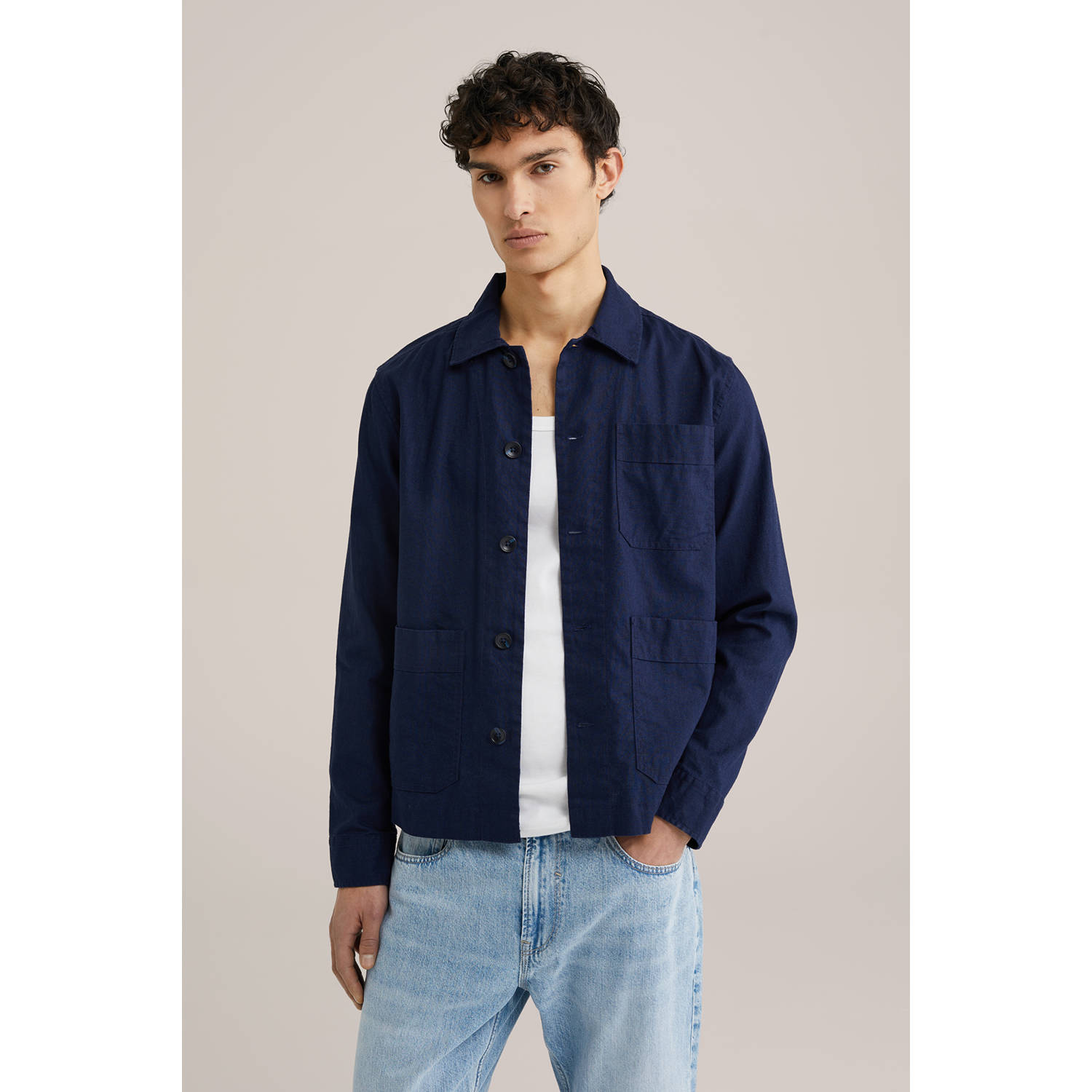 WE Fashion Blue Ridge linnen overshirt donkerblauw